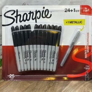 Sharpie Mini Permanent Markers 24 Fine Point Black + 1 Metallic Autographs 25 Ct